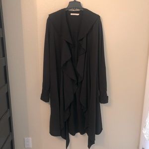 Testimony Los Angeles Black Cascading French Terry Draped Long Coat Jacket M